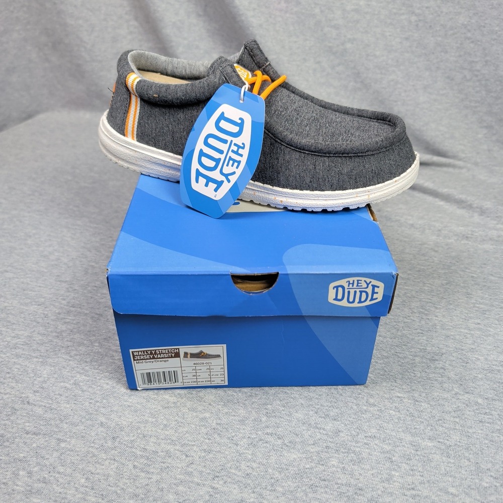 Hey Dude Wally Y Stretch Jersey Varsity Mid Grey Orange Youth Shoes 46028-021 J5